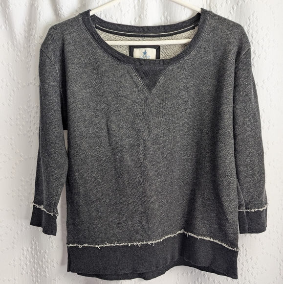 Y2K Aerie Heathered Charcoal Raw Hem Crewneck Pullover 3/4 Sleeve Women's Medium - Picture 1 of 5